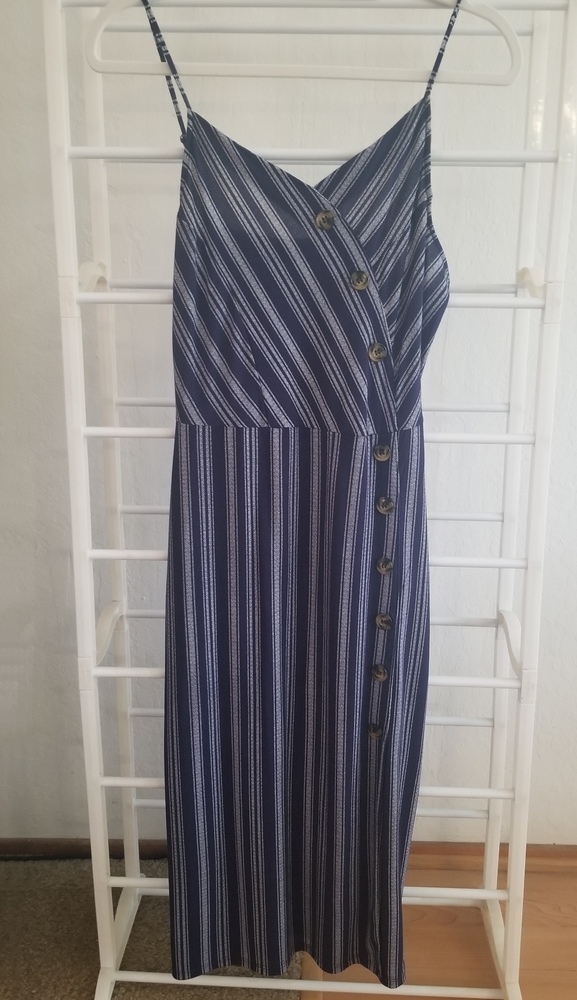 Blue and White Sundress With Button Detail